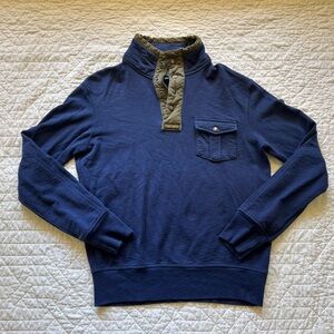 POLO Ralph Lauren Men's Navy 1/4 Snap Cotton Sweater with Olive Accents M Medium
